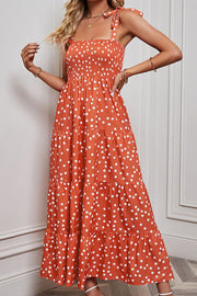 Polka Dot Smocked Tiered Sleeveless Dress
