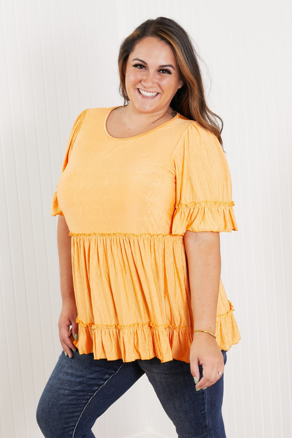 Hailey & Co Our Song Full Size Ruffled Babydoll Top