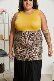 P & Rose Girl Next Door Full Size Run Leopard Color Block Dress in Mustard