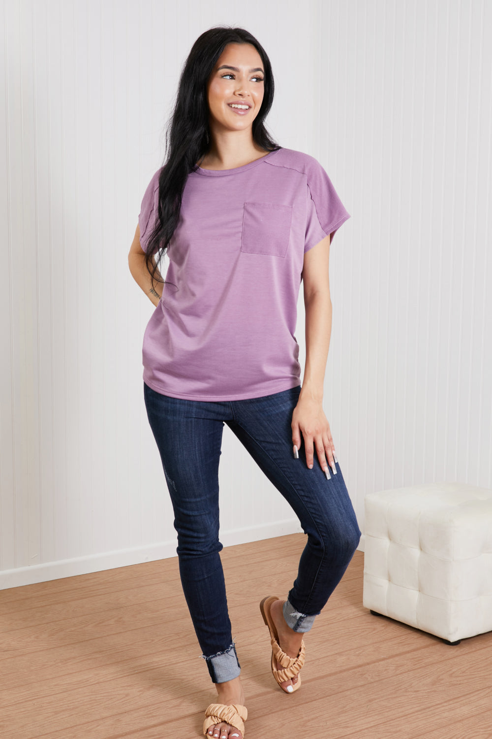 Sew In Love Stay and Chat Love Full Size Pocket Tee in Plum