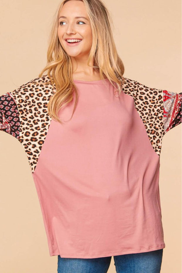 Haptics Full Size Mixed Print Round Neck Top