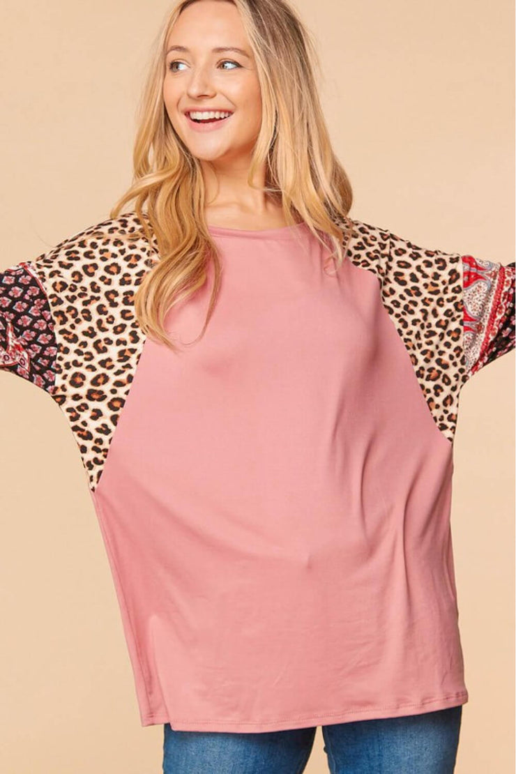 Haptics Full Size Mixed Print Round Neck Top