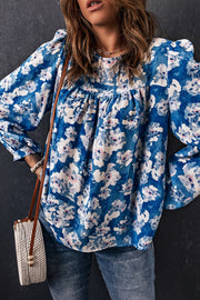Floral Balloon Sleeve Round Neck Blouse