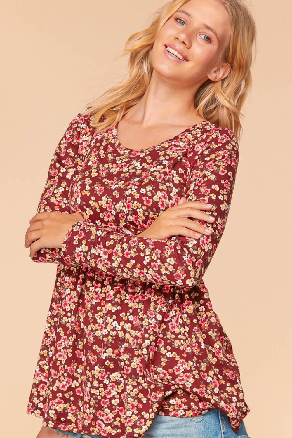 Haptics Full Size Floral Tunic Blouse