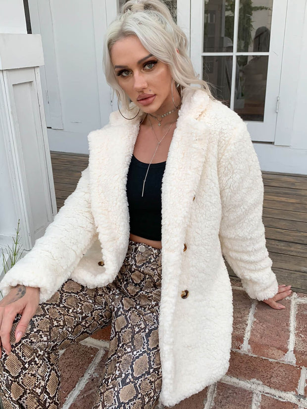 Buttoned Longline Sherpa Jacket