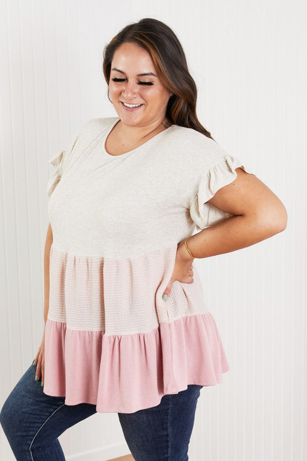 Hailey & Co Weekend Special Full Size Color Block Tiered Babydoll Top
