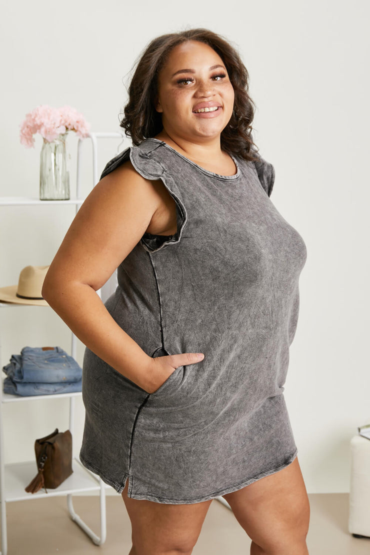 Sew In Love Cascade Springs Full Size Acid Wash Dress in Black