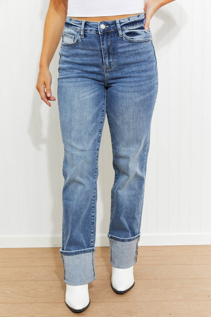 Judy Blue Lennon Full Size Wide Cuff Straight Leg Jeans