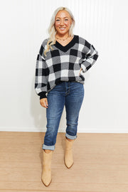 Heimish Plaid and Personality Full Size V-Neck Sweater