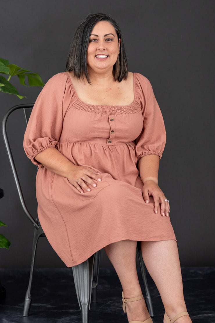 GeeGee I Promise Full Size Puff Sleeve Dress