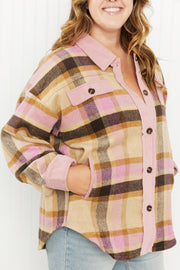 GeeGee Make Way Full Size Plaid Corduroy Trim Shacket