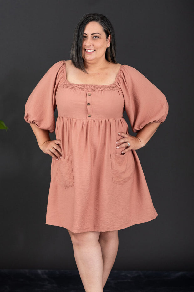 GeeGee I Promise Full Size Puff Sleeve Dress