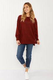 Zenana Alta Heights Full Size Waffle Knit Exposed Seam Sweater