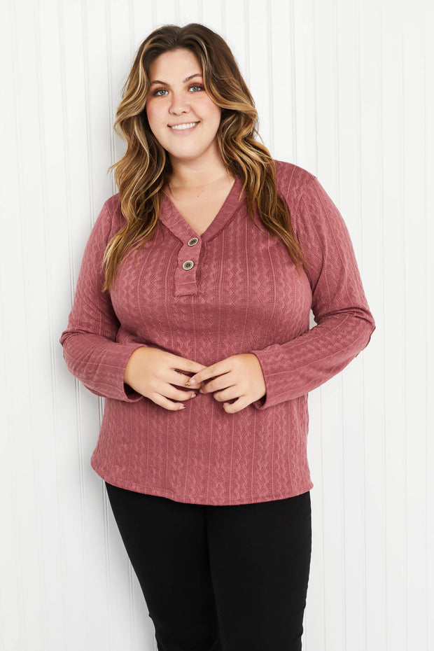 Heimish 'Round the Fire Cable-Texture Henley with Elbow Patches