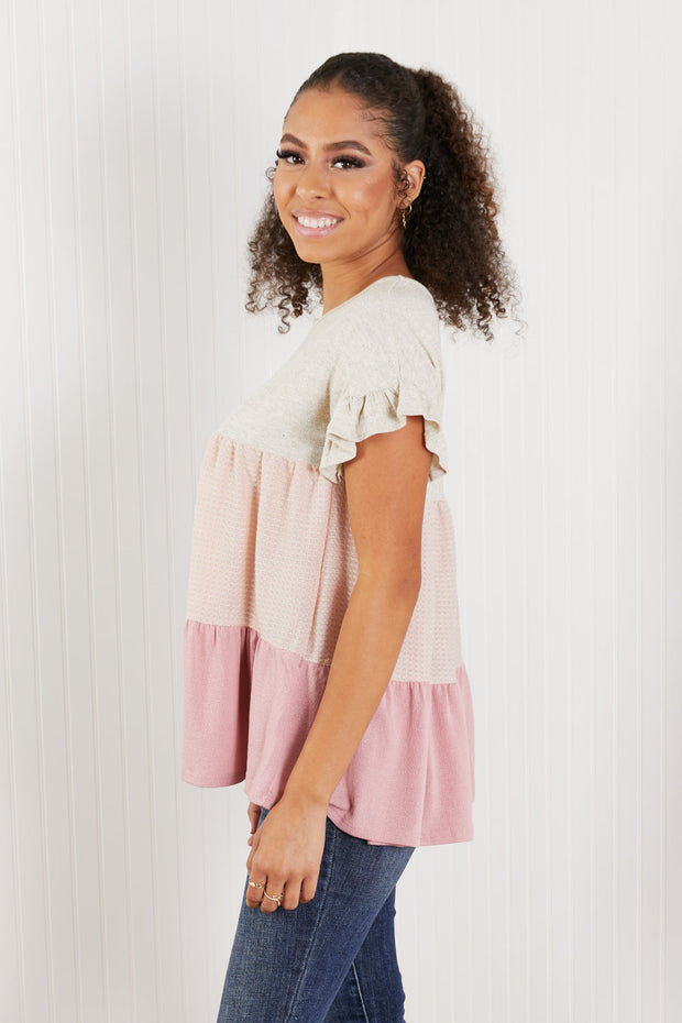 Hailey & Co Weekend Special Full Size Color Block Tiered Babydoll Top