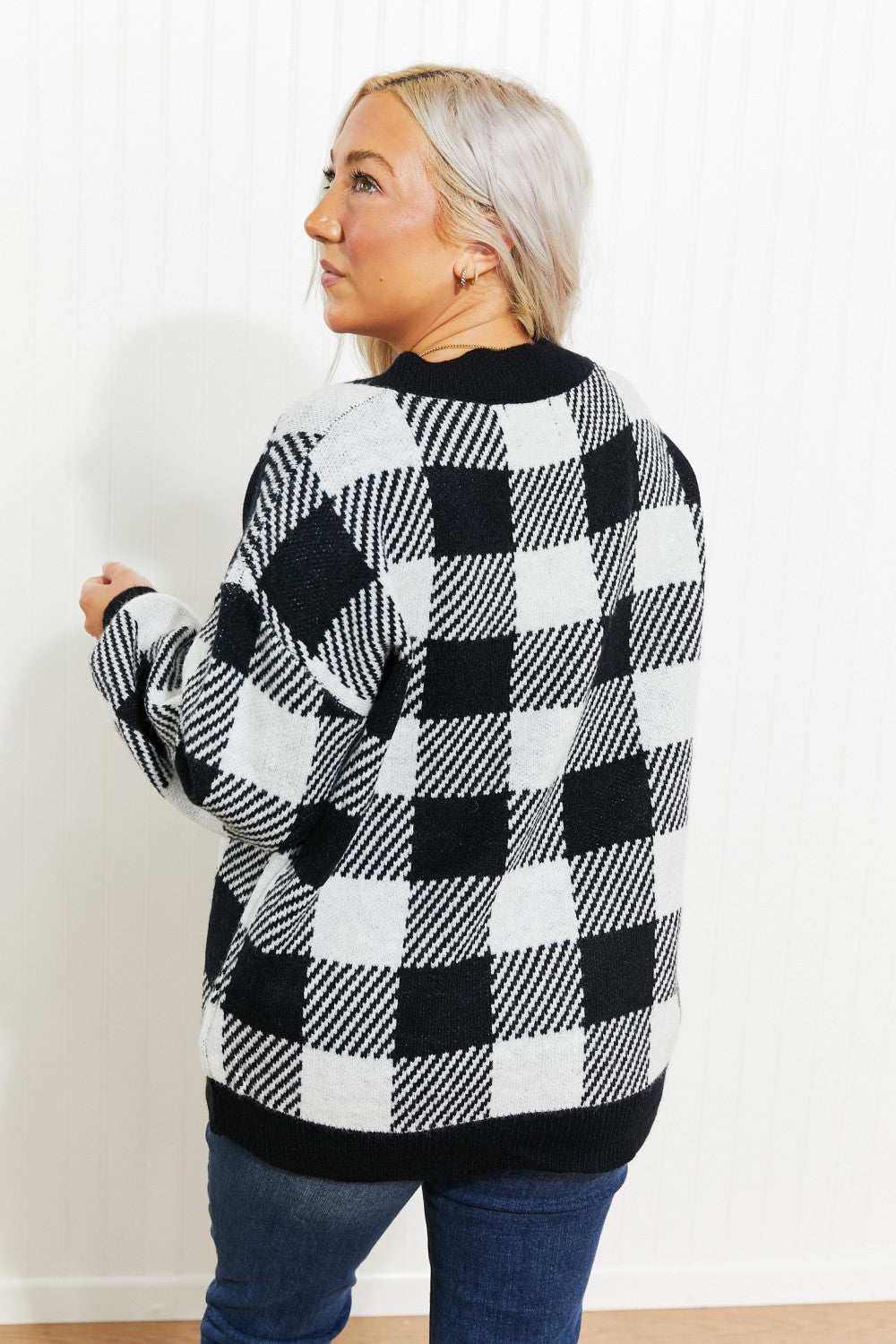Heimish Plaid and Personality Full Size V-Neck Sweater