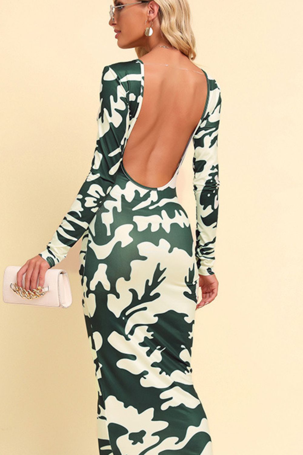 Printed Backless Long Sleeve Maxi Dress Happy Mumma Sunshine Printed Backless Long Sleeve Maxi Dress Happy Mumma Sunshine