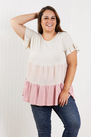 Hailey & Co Weekend Special Full Size Color Block Tiered Babydoll Top