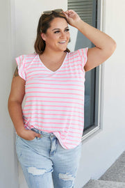 Sew In Love Illuminate the Way Full Size Striped Tee in Neon Pink