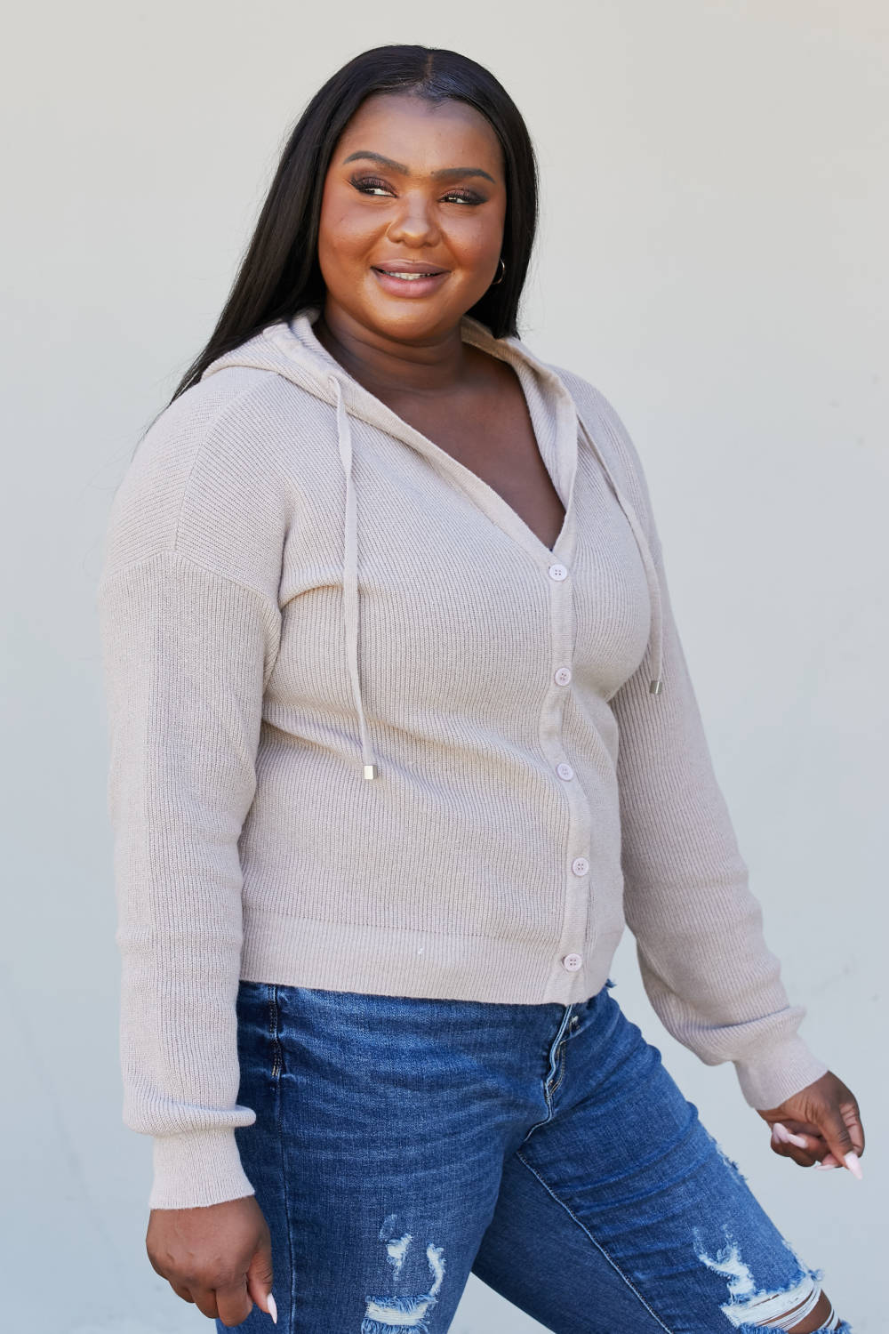 Heimish Apple Crisp Full Size Hooded Cardigan