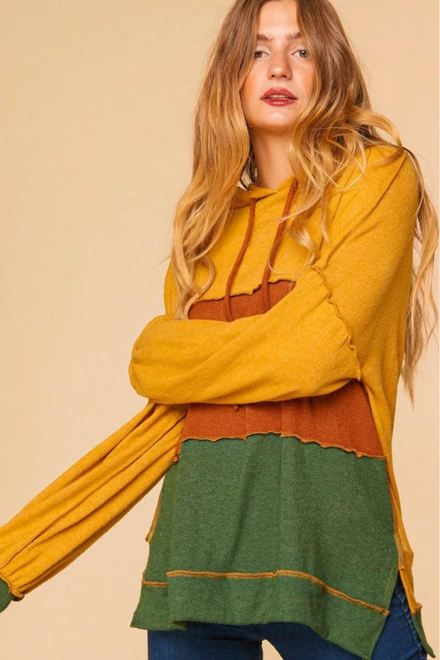 Haptics Color Block Side Slit Exposed Seam Hoodie