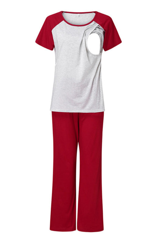 Women's Colorblock Short Sleeve Nursing Pants Pyjama Sets