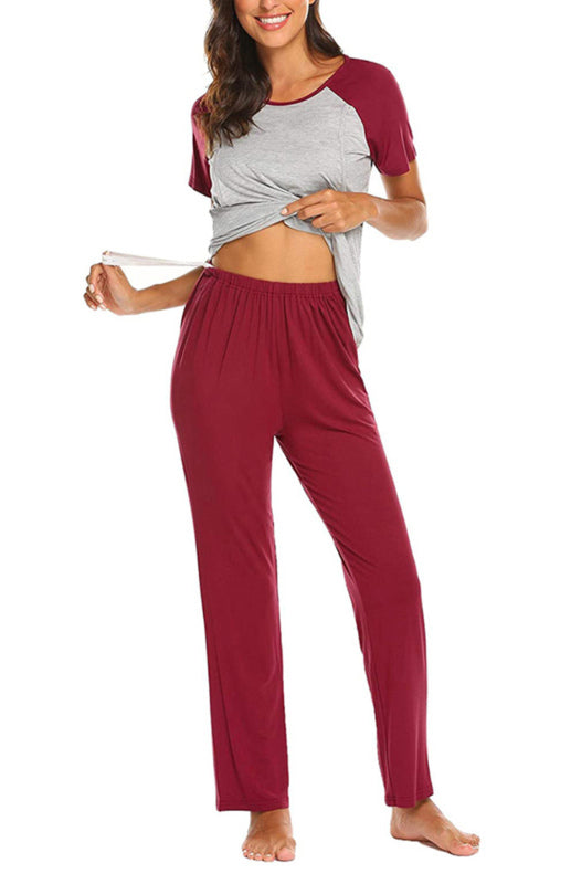 Women's Colorblock Short Sleeve Nursing Pants Pyjama Sets