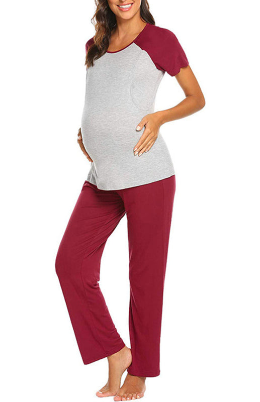 Women's Colorblock Short Sleeve Nursing Pants Pyjama Sets